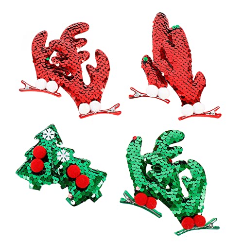 DEARMAMY 4 Paare Weihnachts Haarspangen mit Glitzer Hirschgeweih und Tannenbaum Bunte Haarschmuck Klammern für Damen und Mädchen Festlicher Weihnachtsschmuck für Party und Alltag von DEARMAMY