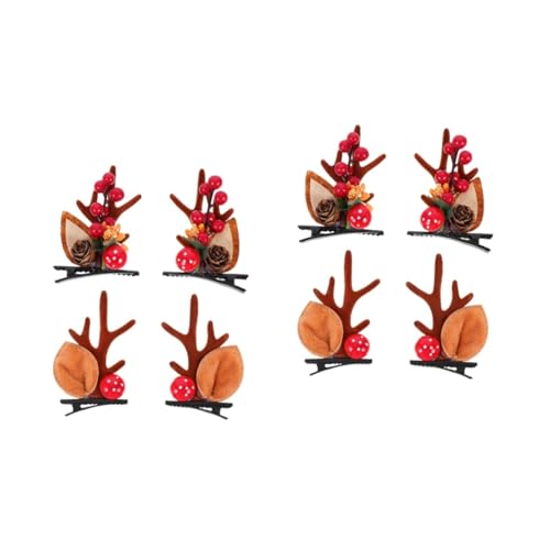 DEARMAMY 4 Paare Weihnachts Haarspangen mit Niedlichen Geweih Design Langlebige Haarnadeln aus Vliesstoff und Komfortabel und Haarschonend Festliche Xmas Haar Accessoires für Damen von DEARMAMY
