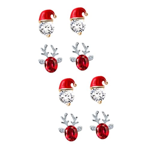 DEARMAMY 4 Paare Weihnachts Ohrstecker Festliche Ohrringe mit Weihnachtsmütze und Hirschgeweih Motiv Damen Schmuck für Weihnachtsfeier und Festtagsstimmung von DEARMAMY