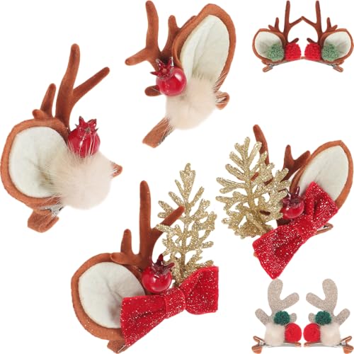 DEARMAMY 4 Paare Weihnachtsgeweih Haarspangen Festliche Haarspangen große Haarschleifen Haarspange aus Hirschhorn Weihnachtshaarspangen für Frauen Haarspange mit Schleife Metall Colorful von DEARMAMY