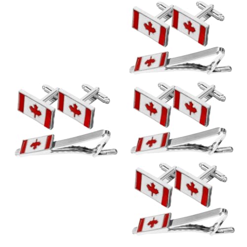 DEARMAMY 4 Sätze Manschettenknöpfe Mit Kanadischer Flagge Kabelclips Weißer Kabelbinder Formelle Krawatte Kabel Halter Bekleidungsnadel Armgold Hemdklammern Brosche Stift Zinklegierung von DEARMAMY
