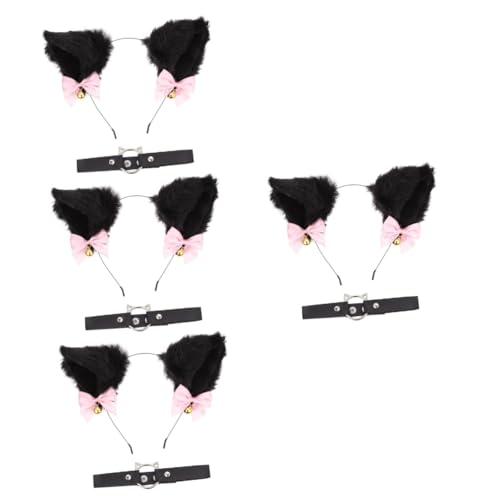 DEARMAMY 4sätze Katzenohren Haarreif Und Halsband Teiliges Cosplay Zubehör Für Festivals Halloween Und Rollenspiele Lustige Katzenohren Mit Glöckchen Und Schleife Für Kostümpartys von DEARMAMY