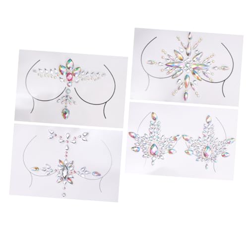 DEARMAMY 4 Satz Brustschmuck Strass Aufkleber für Festivals Partys Bars Körperdekoration Einfach Anzubringen von DEARMAMY