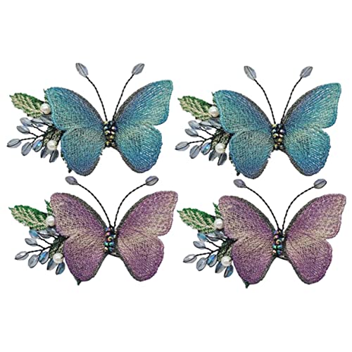 DEARMAMY Schmetterlings Haarspangen 4 Stücke Gestickte Haarklammern für Entenschnabel Clips Haarschmuck für Mädchen für Partys und Hochzeiten von DEARMAMY