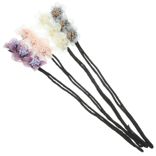 DEARMAMY 4stücke Haar Dutt Kissen Eleganter Haarknoten Maker Mit Blumen Design Bequeme Haar Accessoires Zum Hochstecken Für Damen Und Mädchen Gelb Rosa Purpur von DEARMAMY