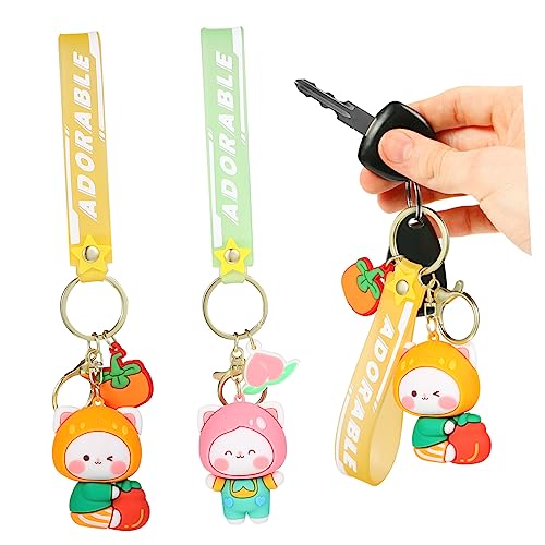 DEARMAMY 4stücke Cartoon Schlüsselanhänger Obst-Design Pfirsich Persimone Für Taschen Und Rucksäcke Süße Dekoration Für Teenager Als von DEARMAMY