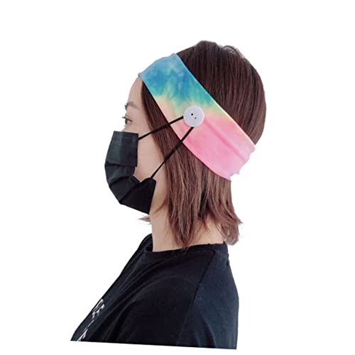 DEARMAMY 4 Stück Farbige Schmale Sport Stirnbänder mit Knöpfen Atmungsaktive Haarbänder zur Ohrenabdeckung für Yoga und Outdoor Aktivitäten Blau Rosy Blau Gelb von DEARMAMY