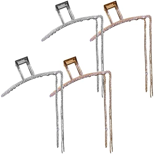 DEARMAMY 4 Stück Glitzer Haarklammern mit Kette und Quaste Haarklammer für Damen Stylisches Haaraccessoire für Mitteldickes Haar für Partys und Alltag von DEARMAMY