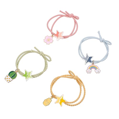 DEARMAMY 4 Stück Haargummis für Mädchen Haarschleifen Gummibänder für Dekorative Haarbänder Rosa Gelb Grün und Blau für Alltag von DEARMAMY