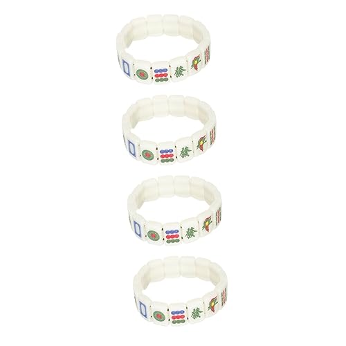 DEARMAMY 4 Stück Handgefertigtes Mahjong Armband aus Langlebigem Elastisches Schmuckstück mit Kreativem Design Geschenkidee für Damen und Herren zu Weihnachten und Valentinstag von DEARMAMY