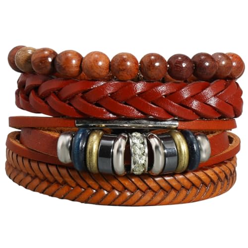 DEARMAMY 4stücke Geflochtenes Lederarmband Für Männer Und Frauen Mode-armbänder Mit Perlen Verstellbarer Handgelenkseil Für Jeden Anlass von DEARMAMY