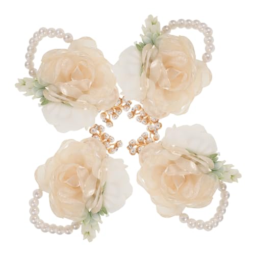 DEARMAMY 4 Stück Hochwertige Wrist Corsage Armbänder mit Perlen Elegante Braut Brautjungfer Handblumen für Hochzeit Abschlussball Zeremonie und Jubiläum Leicht Komfortabel Stilvoll von DEARMAMY