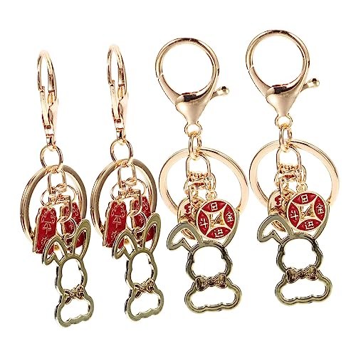 DEARMAMY 4 Stück Jahr des Kaninchenschlüsselbundes Flauschiger Schlüsselanhänger Plüsch Ostern geschenktasche Ostern Schlüsselanhänger Taschenanhänger Zinklegierung von DEARMAMY