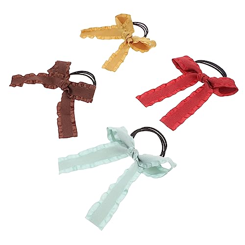 DEARMAMY 4 Stück Krawatte bunt Tag Mädchen Haarschleifen Bogen haarschmuck Haarbänder für Mädchen Haarelastik Haarzubehör süße Haargummis mit Schleife Haarhalter Polyester von DEARMAMY