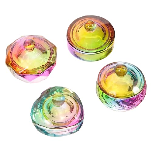DEARMAMY 4 Stück Kristallglas Kiss Neon Polish Nails Gel Nail Maniküre Nail Art LED Kit Hand Klare Nagelschale Tasse Nagelschale Mit Deckel Nageldekor Acryl Nagelwerkzeuge Dekorative von DEARMAMY