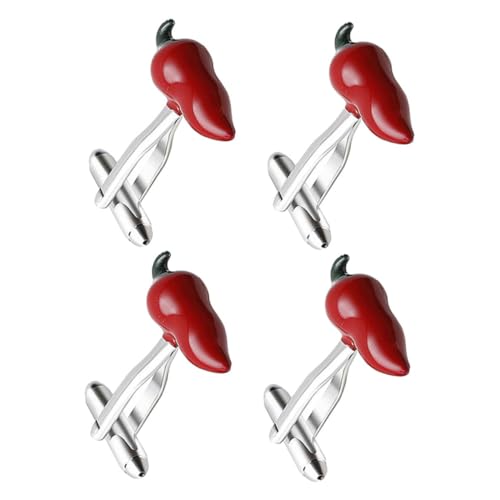 DEARMAMY 4 Stück Modische Chili Pepper Manschettenknöpfe Kreativer Ärmelnagel Für Männer Und Frauen Einzigartige Metall Manschettenknöpfe Knopfabdeckungsclips Für Hemden von DEARMAMY