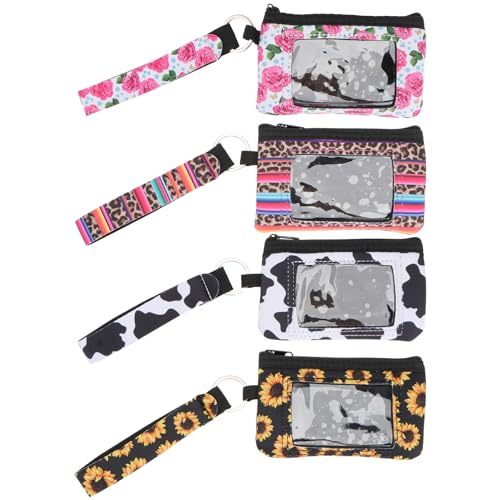 DEARMAMY 4 Stück Neopren -Münzbrieftasche Beutel ändern Modepanzer tragbare Geldtasche Kartenetui für Damen transparente Mini-Geldbörse Aufbewahrungstasche Reisegeldbörse Bedruckte Münztüte von DEARMAMY