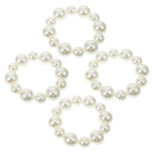 DEARMAMY 4stücke Perlen Haarschmuck Haargummis Mit Perlen Elastische Haarreifen Für Mädchen Pferdeschwanzhalter Für Dickes Haar Als Armband Tragbar Modisches Accessoire von DEARMAMY