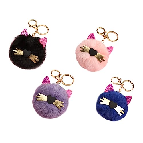 DEARMAMY 4stücke Katzen-Gesicht Schlüsselanhänger Plüschige Katzenanhänger Dekoration Für Taschen Und Schlüssel Für Katzenliebhaber von DEARMAMY