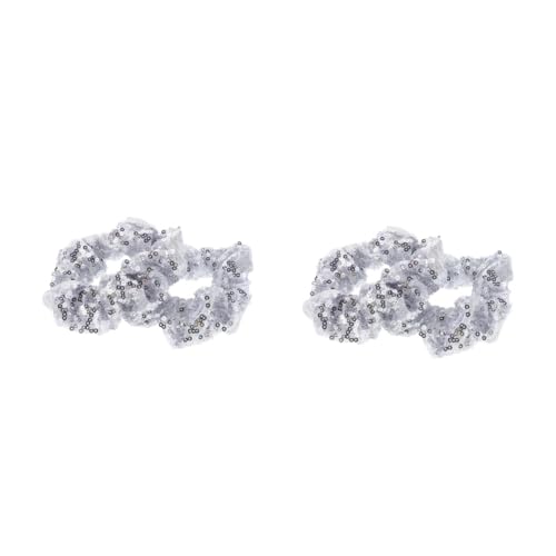 DEARMAMY 4 Stück Silberne Pailletten Haargummis Elastisch Weiches Haarschmuck Waschgesicht Haarring Modisch Vielseitig für Damen Mädchen Alltag Party von DEARMAMY