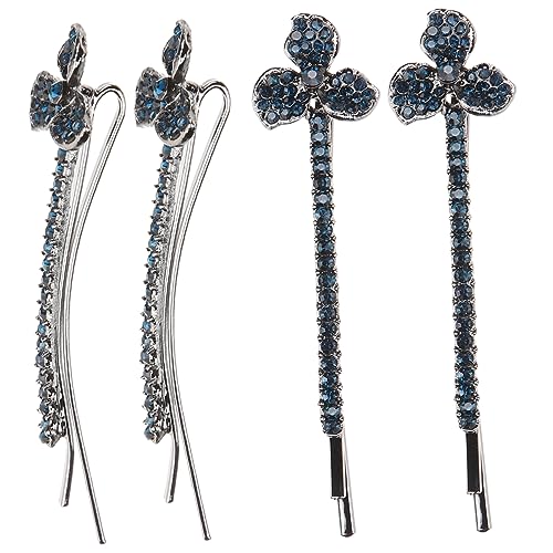 DEARMAMY 4 Stück Strass Tiara Haarspangen Clips Damen Vintage Haarspangen Mädchen Haarschmuck Haarschmuck Für Mädchen Strass Haarnadel Strass Haarspange Legierung Blau von DEARMAMY
