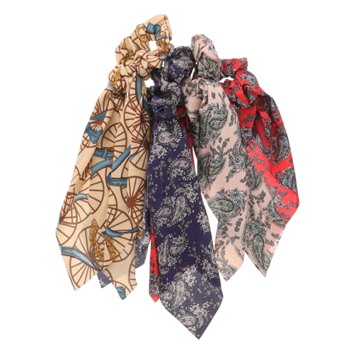 DEARMAMY 4 Stück Teiliges Bohemian Haargummis mit Chiffon Schal Haarbänder für Damen Stylishe Haarschmuck für Dünnes und Dickes Haar Vielseitig Kombinierbar mit Outfits von DEARMAMY