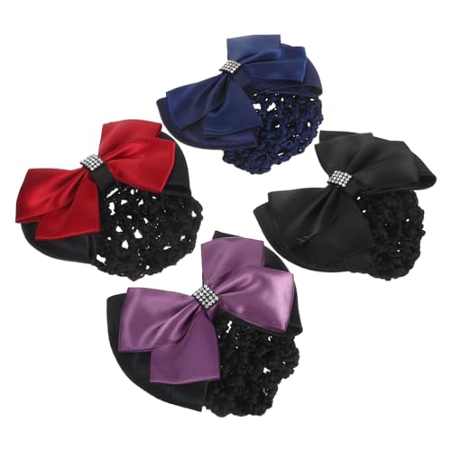 DEARMAMY 4 Stück Teiliges Damen Haarnetz mit Elastischem Mesh Schleifen-haarspangen Sicherem Fixierung für Dutt und Hochsteckfrisuren Druckfrei Langlebig für Krankenschwestern und von DEARMAMY