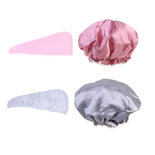 DEARMAMY 4 Stück Teiliges Duschhaube mit Schnell Trocknendem Haar Handtuch Wasserfeste Badekappen für Damen Mauve Space Grey für Langes Kurzes und Gefärbtes Haar von DEARMAMY