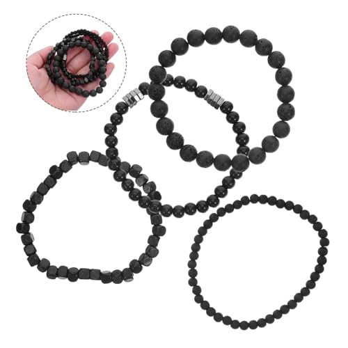 DEARMAMY 4stücke Schwarzes Perlenarmband Für Männer Kupferkettenarmband Für Männer Schmuck Punkarmband Bikerarmband Elastisches Armband Mit Perlen von DEARMAMY