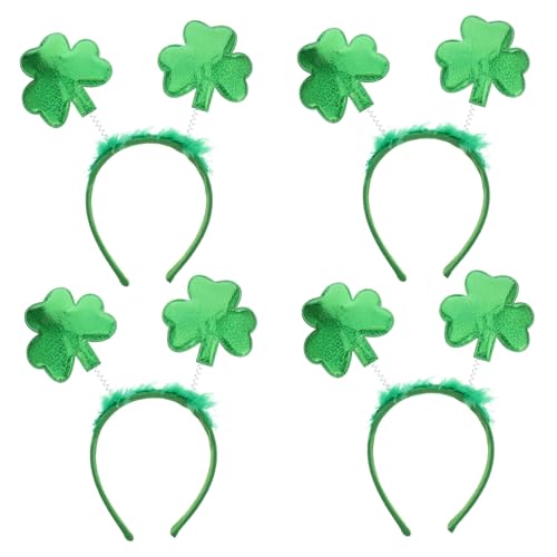 DEARMAMY 4 Stück Teiliges Kleeblatt Haarband Set mit Pailletten Grüner Party Haarreif mit Schleifenmotiv Patrick's Day Kopfschmuck Langlebiger Festliche Accessoires für Damen von DEARMAMY
