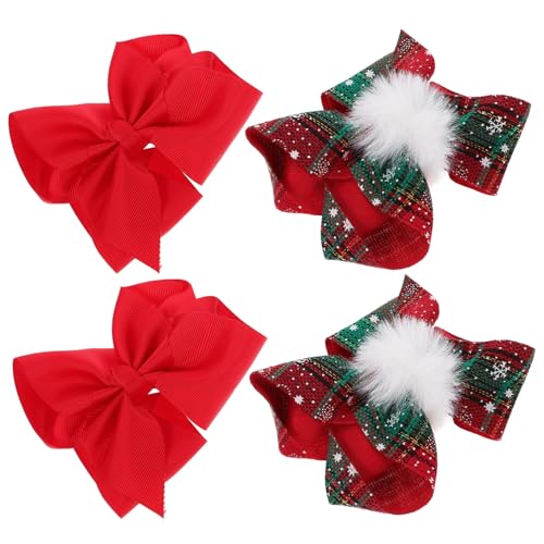 DEARMAMY 4 Stück Teiliges Kleine Rote Schleifen Haarspangen für Mädchen Weiche Haarklammern mit Klassischem Design Langlebig und Leicht für Weihnachten und Festliche Anlässe von DEARMAMY