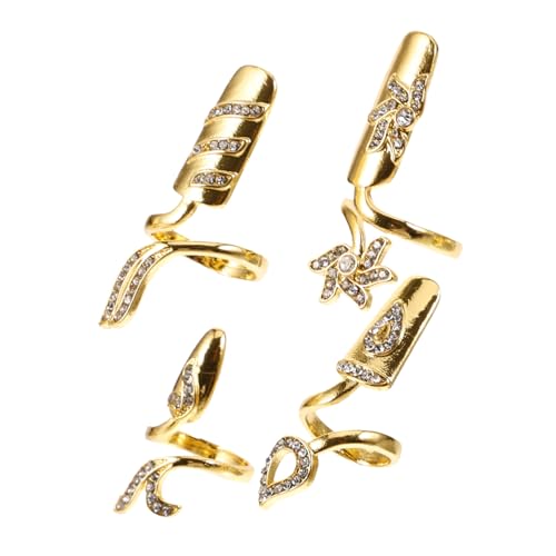 DEARMAMY 4 Stück Teiliges Nagelring Fingernagelform Verstellbare Modeschmuck ringe aus Legierung in Gold Modische Fingernagel dekoration für Damen Stilvoll und Langlebig für Alltag und von DEARMAMY
