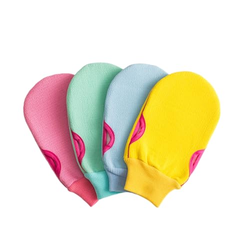 DEARMAMY 4 Stück Teiliges Set Duschhandschuhe zum Peelen Exfolierende Badeschwamm Handschuhe für Männer und Langlebig Bequem und Vielseitig Einsetzbar für Schwer Erreichbare von DEARMAMY