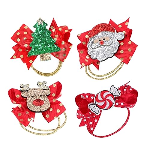 DEARMAMY 4 Stück Teiliges Weihnachts Haargummi mit Glitzer Schleifen Rentier Santa Claus und Tannenbaum Weihnachtlicher Haarschmuck für Mädchen Festliche Haargummis für Partys von DEARMAMY