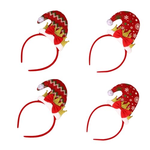 DEARMAMY 4 Stück Teiliges Weihnachts Haarreif mit Festlicher Weihnachtsmützen Dekoration Passend für Erwachsene für Weihnachtsfeiern Kostüm und Partyaccessoire von DEARMAMY