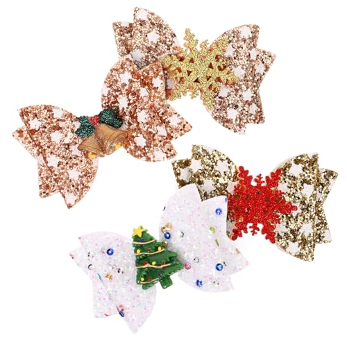 DEARMAMY 4 Stück Teiliges Weihnachts Haarschmuck für Glitzernde Schleifen Haarspangen für Festlichkeiten und Weihnachtsfeiern Bezaubernde Kopfbedeckung für Kleine Mädchen von DEARMAMY
