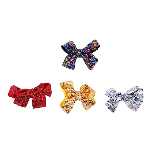 DEARMAMY 4 Stück Teiliges Weihnachts Haarspangen mit Glitzernden Schleifen in Silber Gold Rot und Schwarz Festliche Haarschmuck Accessoires für Mädchen für Party und Feiertage von DEARMAMY