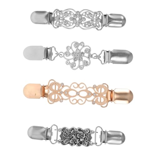 DEARMAMY 4 Stück Vintage Sweater Clips aus Robustem Legierungsmetall mit Funkelnden Strassstein-akzenten Vielseitige Retro Cardigan Clips für Damen-schals Pullover Kleiderverschluss von DEARMAMY