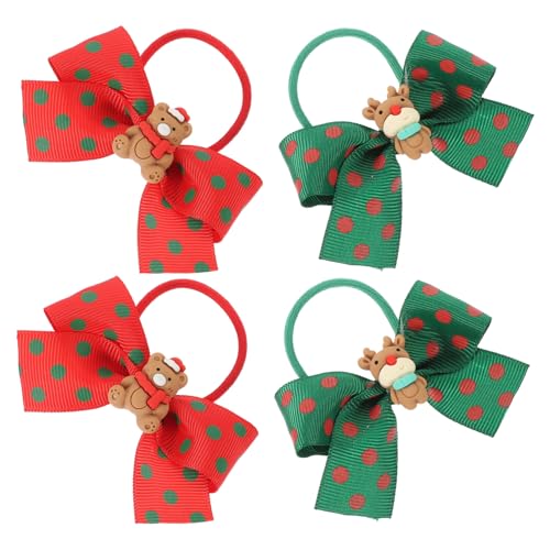 DEARMAMY 4 Stück Weihnachtliche Haargummis mit Niedlichen Schleifen Weiche Ponytail Haarbänder für Damen und Mädchen Festlicher Haarschmuck für Weihnachtsfeiern Komfortabel und Dekorativ von DEARMAMY