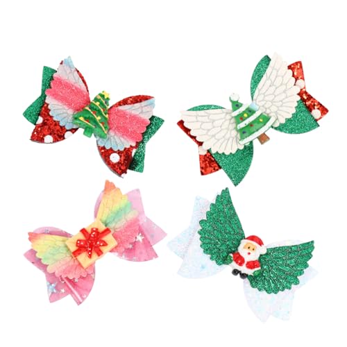 DEARMAMY 4 Stück Weihnachtliche Haarklammern Teilig Bunt mit Schleifen und Flügeln Festliche Haarspangen für Damen Komfortabel und Dekorativ Perfektes für Weihnachtsfeier und Familienfest von DEARMAMY