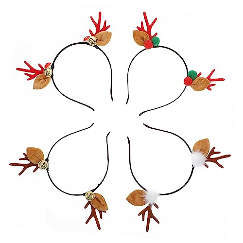 DEARMAMY 4 Stück Weihnachts Haarreif mit Geweih Festliches Kostüm Headpiece für Antler Haarschmuck für Partys und Cosplay für Weihnachten und Geburtstagsfeiern von DEARMAMY