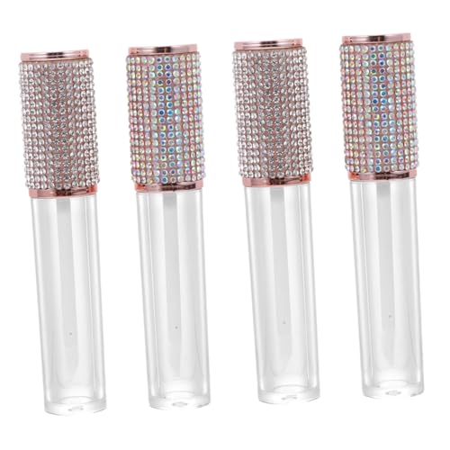 DEARMAMY 4 Stücke Leere Lippen Gloss Röhrchen mit Rhinestone Patch Transparente und Bunte Nachfüllbare Behälter für Lippenpflege Hochwertige Tuben für DIY Lippenstifte von DEARMAMY