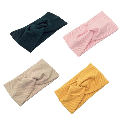 DEARMAMY 4stücke Baumwoll-stirnband Mit Knoten Elastisches Yoga-haarband Für Frauen in Schwarzgrün Ingwer Beige von DEARMAMY