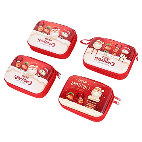 DEARMAMY 4 Teiliges Weihnachts Münzbeutel mit Reißverschluss Kreatives Etui für Kleingeld Ohrhörer und Kleine Gegenstände Kindersicheres Verschiedene Designs Langlebig und von DEARMAMY