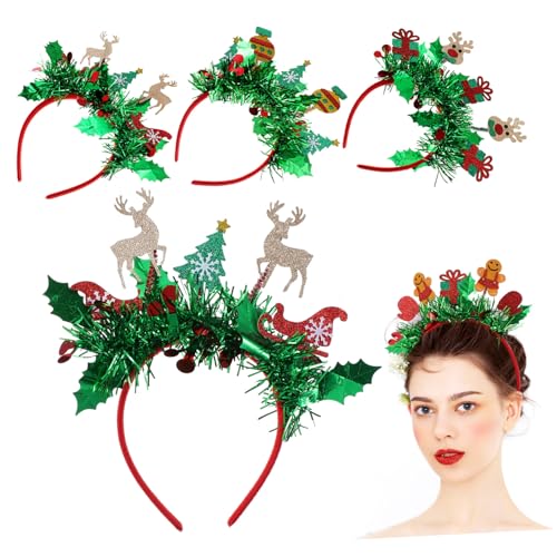 DEARMAMY 4 Teiliges Weihnachts-haarreif mit Lebkuchenmann-motiven Langlebiges Material Bequemer Sitz Festliches Design für Weihnachtsfeiern und Neujahrsfest für Damen von DEARMAMY