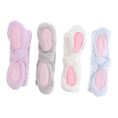 DEARMAMY 4Stücke Teiliges Plüschkopfband Elastisches Handtuch Stirnband für Gesichtspflege für Zuhause Hotel Reisen und Camping von DEARMAMY