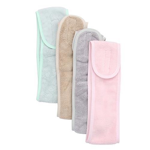 DEARMAMY 4Stücke Verstellbare Haarbänder für Yoga Gesichtsreinigung und Makeup Haarschonendes Stirnband Hellcamel für Sport und Wellness von DEARMAMY