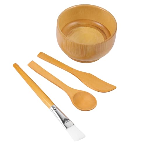 DEARMAMY 4stücke Diy Gesichtsmaske Set Set Mit Bambus Schüssel Spatel Und Pinsel Für Gleichmäßige Anwendung Waschbar Und Wiederverwendbar Für Zuhause Und Unterwegs von DEARMAMY