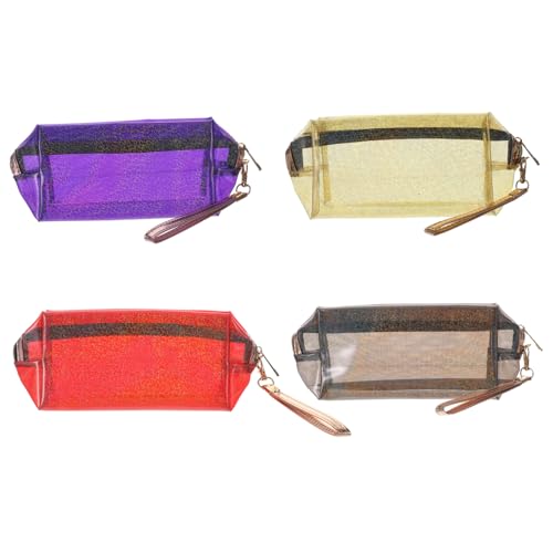 DEARMAMY 4stücke Iridescent Toiletry Bag Aus Reise Kosmetiktasche Leicht Und Langlebig Für Damen Und Herren Rot Schwarz Violett Und Orange von DEARMAMY