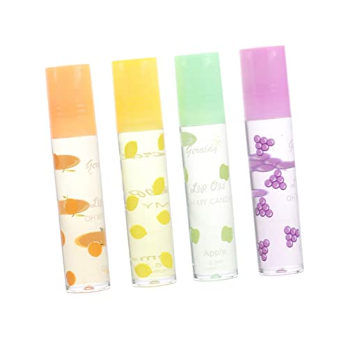 DEARMAMY 4stücke Transparenter Lip Gloss Fruchtgeschmack Feuchtigkeitsspendende Lippenstifte Roll Lip Gloss Lippenpomade Lippenschutz von DEARMAMY